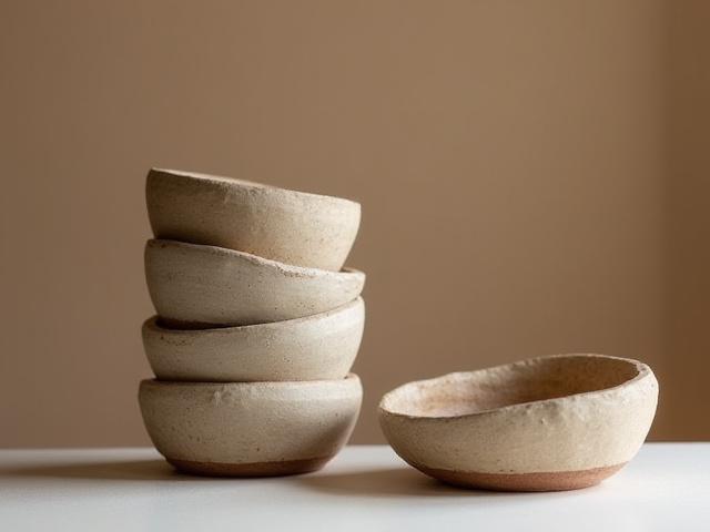 Rustic earthenware bowls, handcrafted with natural textures and earthy tones
